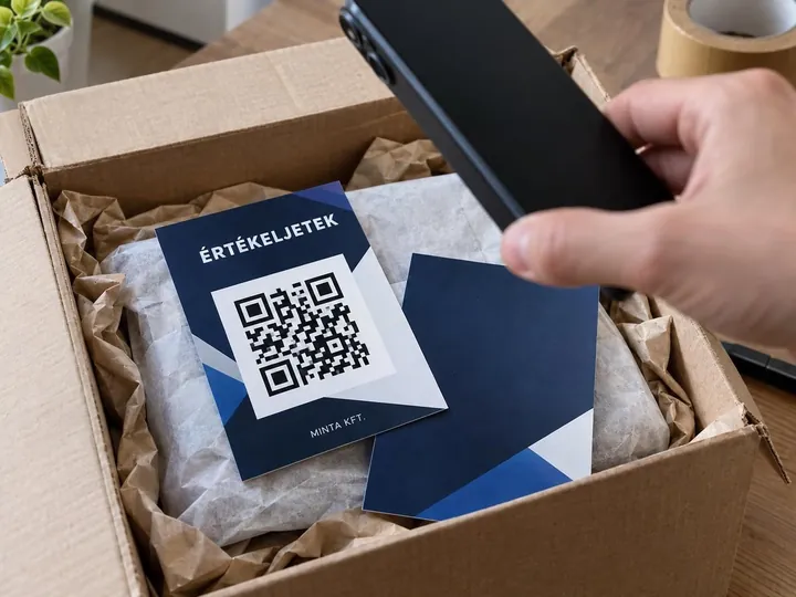 Értékelést kérő QR-kártya – látványterv